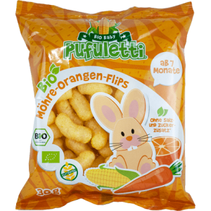 ΓΑΡΙΔΑΚΙΑ ΚΑΛΑΜΠΟΚΙΟΥ ΠΟΡΤΟΚΑΛΙ ΚΑΡΟΤΟ PUFULETTI ΧΩΡΙΣ ΓΛΟΥΤΕΝΗ VEGAN 30ΓΡ ΒΙΟ